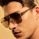 The Westminster Aviator Stainless Steel Sunglasses Refined Luxury in BROWN-MALE ONLY