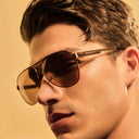 The Westminster Aviator Stainless Steel Sunglasses Refined Luxury in BROWN-MALE ONLY